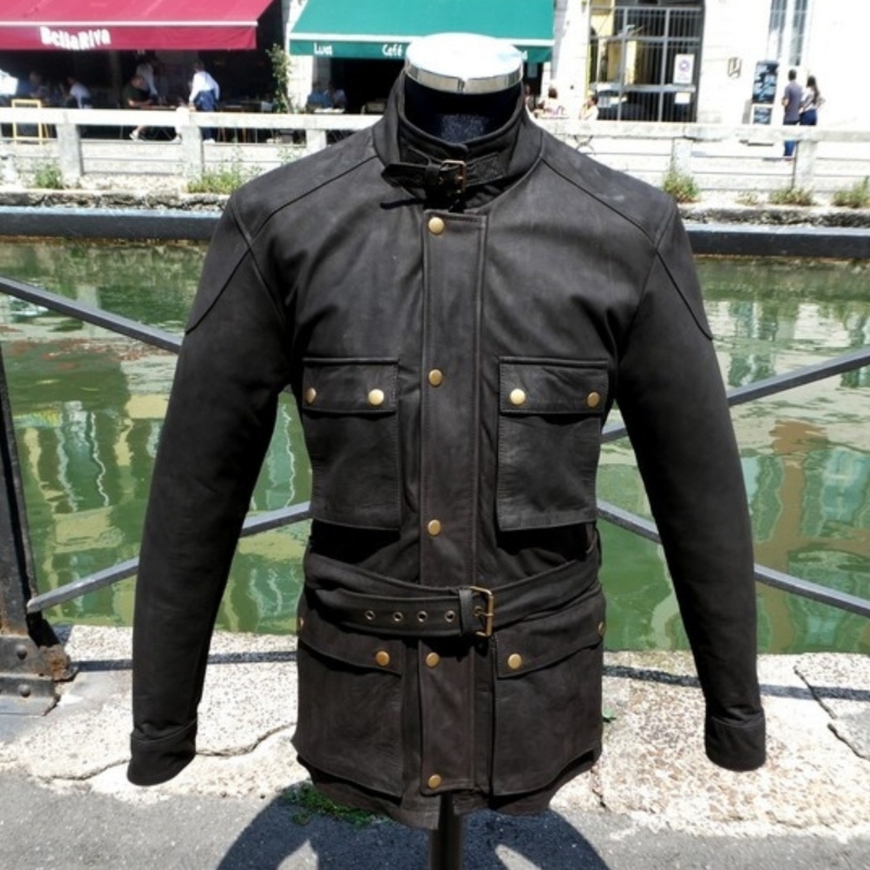 Giubbotto pelle bufalo sfoderato marrone scuro mod