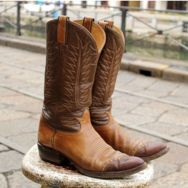Stivali Pelle Texani Vintage Cowboy Tony Lama