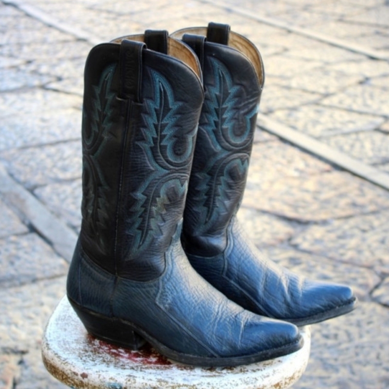 Stivali Pelle Texani Vintage Sancho Nero Verde n