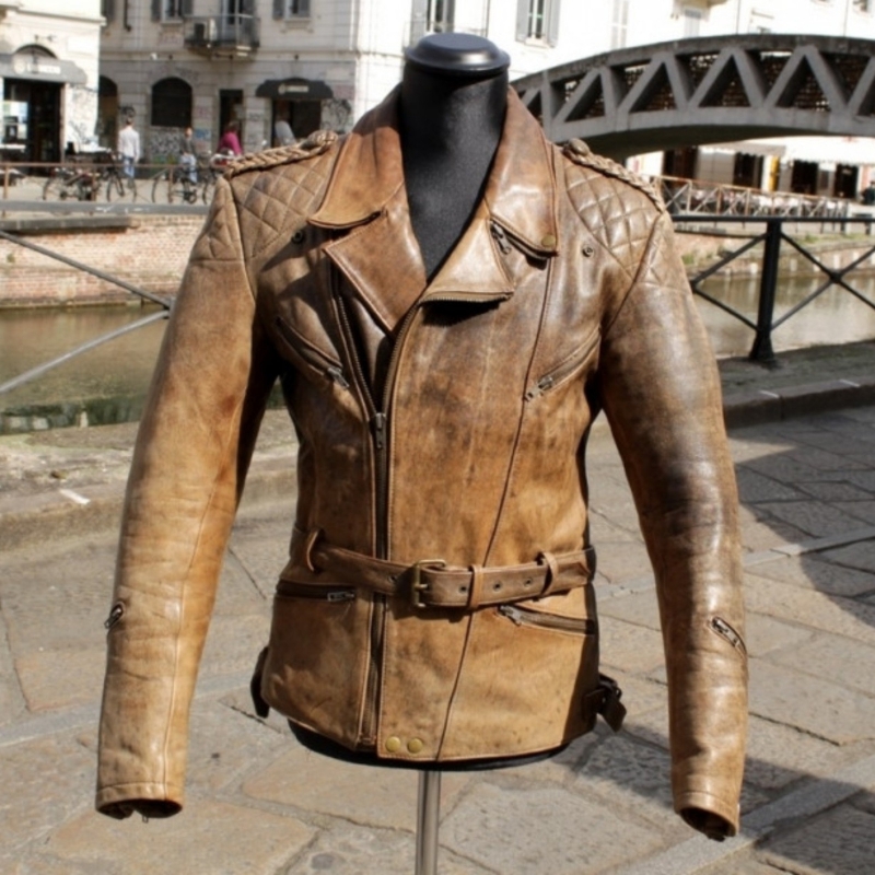 Giubbotto Pelle Raberg Marrone Invecchiato Vintage
