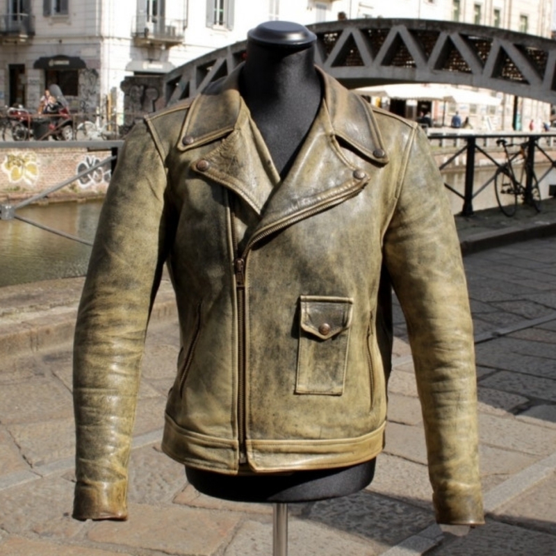 Giubbotto Moto Biker Pelle Invecchiata Vintage tag