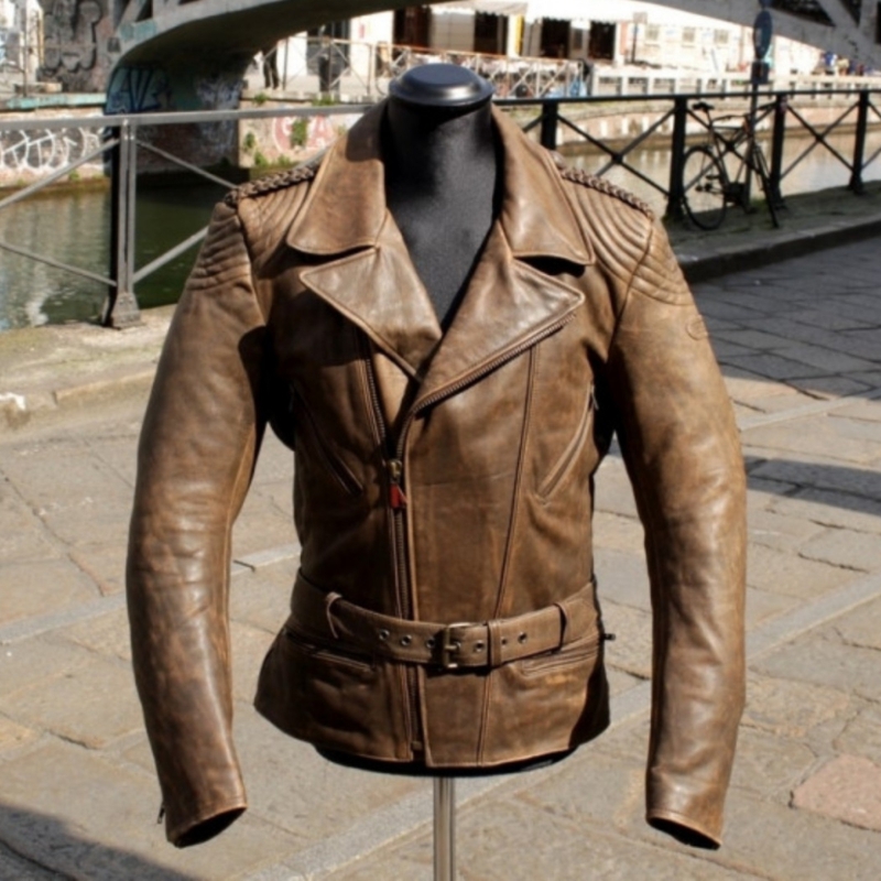 Giubbotto Pelle Hein Gericke Marrone Invecchiato V