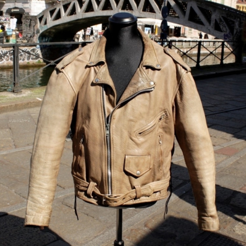 Giubbotto Pelle Chiodo Moto Marrone Invecchiato 