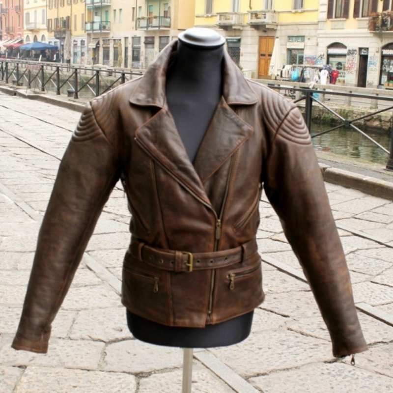 Giubbotto Pelle Krawehl Marrone Cuoio Vintage 