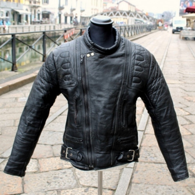 Biker leather jacket for moto size L men