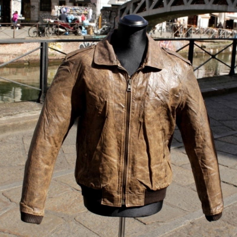 Giubbotto Pelle Aviatore Vintage Marrone cuoio tag