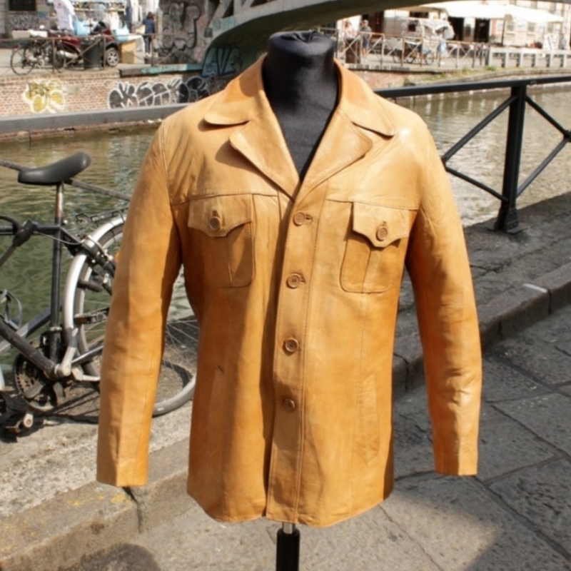 Giacca Pelle Anni 70 color whisky vintage taglia L