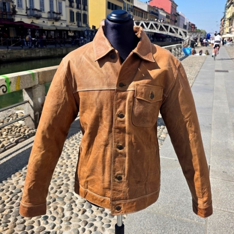 Vintage leather jacket whisky colour size L 