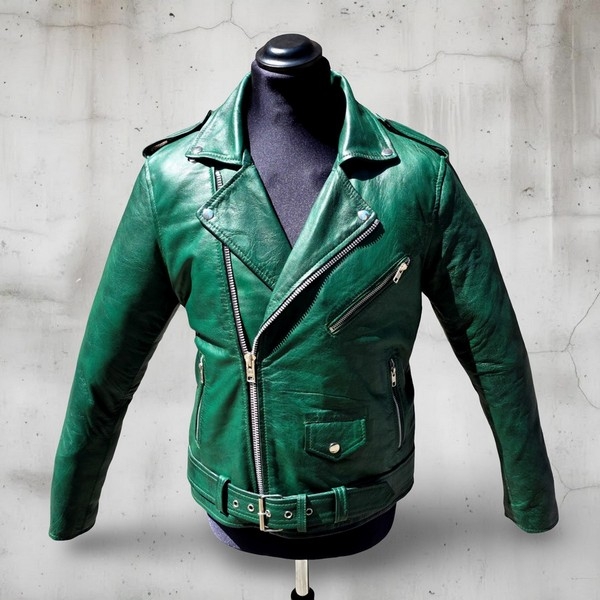 Giubbotto chiodo pelle verde sfumato limited editi