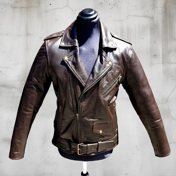 Giubbotto chiodo pelle biker rock marrone Guendj  