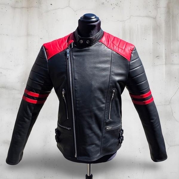 Giubbotto chiodo pelle stile biker moto cuir rosso