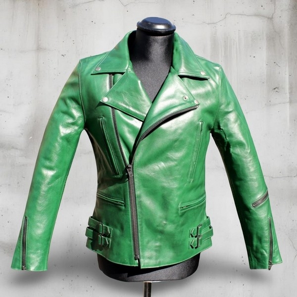 Green biker leather jacket Guendj