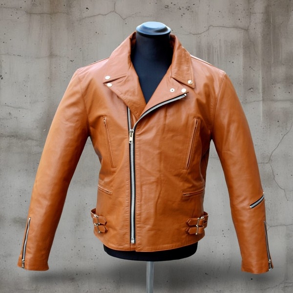 Vintage biker jacket tobacco brown Guendj