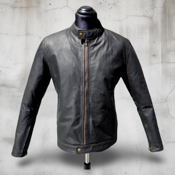 Giubbotto Pelle Stile Moto Marrone Scuro Guendj