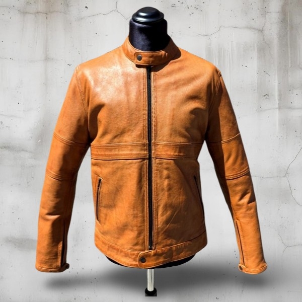 Giubbotto pelle marrone tabacco stile moto 90s Gue