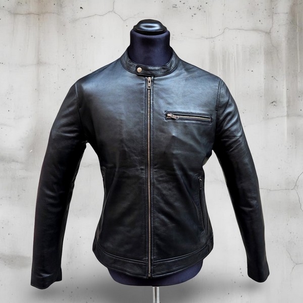Giubbotto Pelle Nero Stile Moto Guendj Milano