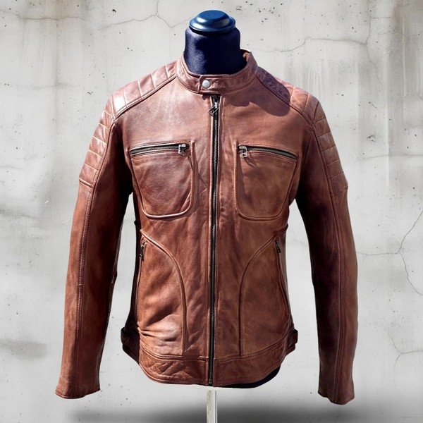 Giubbotto Pelle Modello Biker Marrone Sfumato Bels