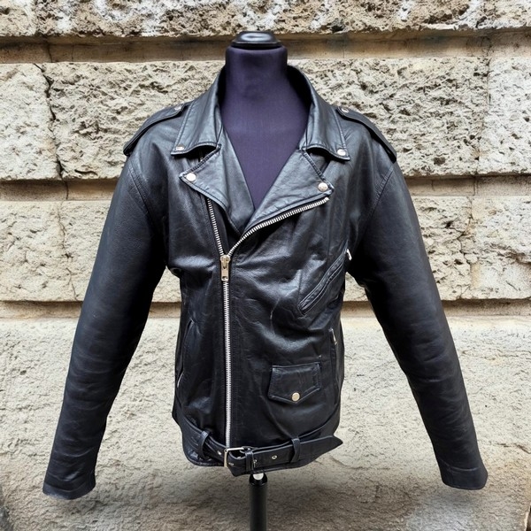 Giubbotto Chiodo Vintage Excelled Pelle Nera Made 