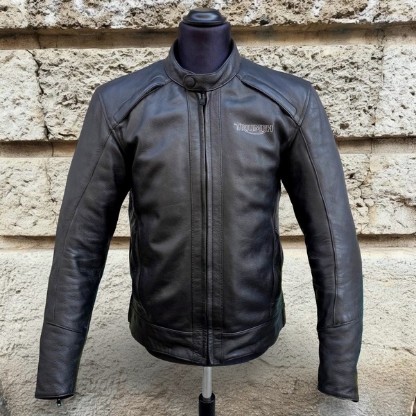 Giubbotto Moto Triumph in Pelle Nera Vintage – T