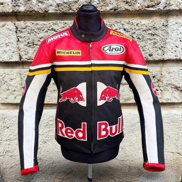 Giacca Moto Vintage Red Bull Racing Replica Pelle 