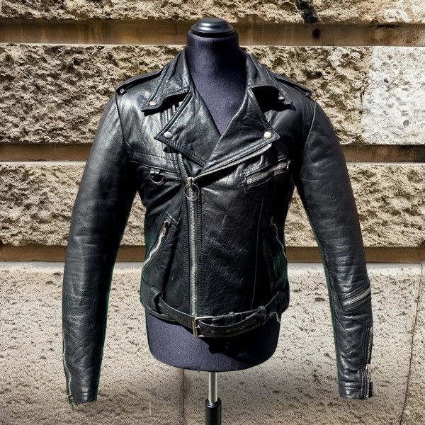 Giacca Chiodo Biker Vintage in Pelle Anni 70 Unise