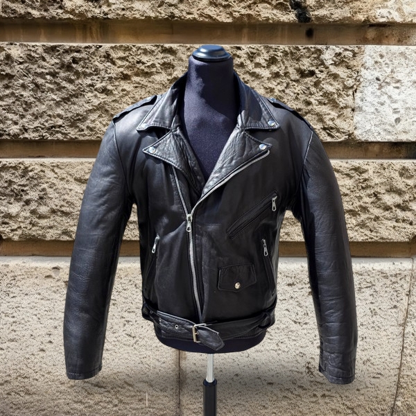 Vintage leather jacket made in italy biker