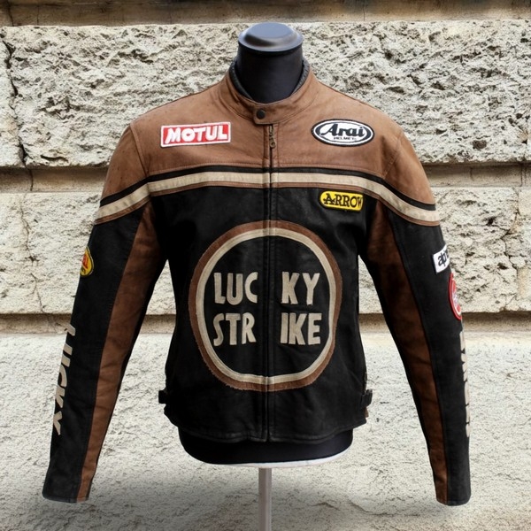 Giubbotto Pelle Moto Vintage Lucky Strike Racing E
