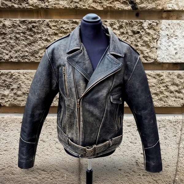 Trapper vintage biker leather jacket size xl