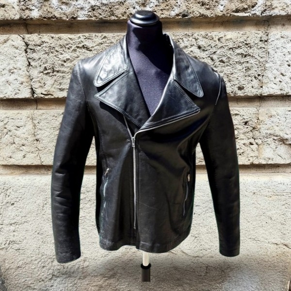 Giubbotto pelle chiodo vintage nero taglia XL 