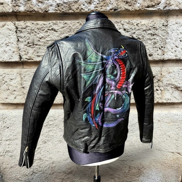 Giubbotto pelle chiodo cuoio vintage painted tagli