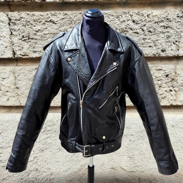 Giubbotto chiodo pelle nero vintage made in italy 