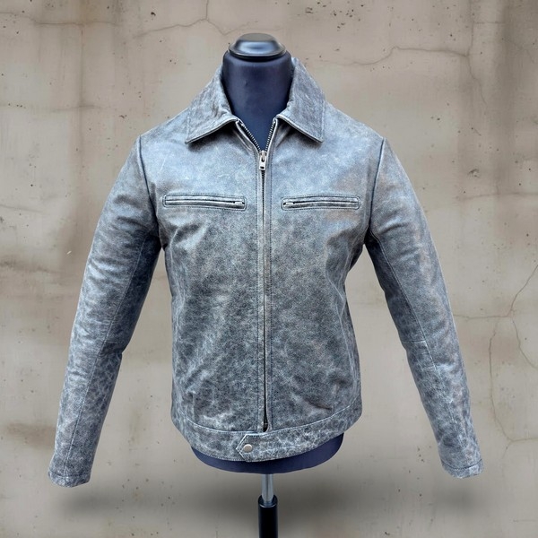 Giacca Pelle Guendj Grigio Invecchiato Stile Aviat