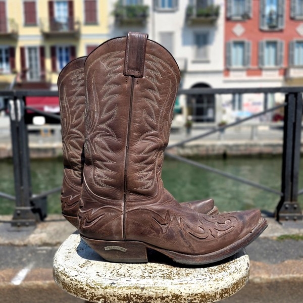 Stivali Pelle Texani Western Vintage Sendra Marron