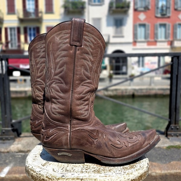 Stivali Pelle Texani Western Vintage Sendra Marron