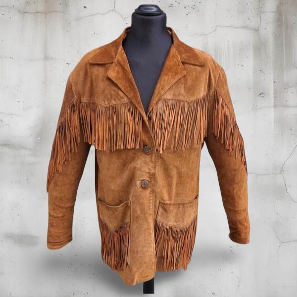 Giacca Vintage con Frange in Pelle Scamosciata Mar