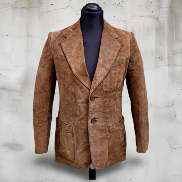 Giacca Blazer Vintage in Pelle Scamosciata Anni 70