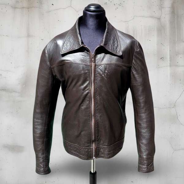 Giubbotto pelle fonzie marrone anni 70 taglia 50 