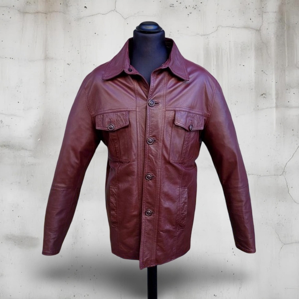 Giacca Pelle Bordeaux Vintage Taglia XL 