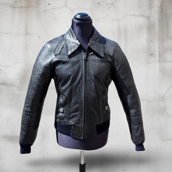 Giubbotto pelle nero bomber fonzie vintage 70s tag