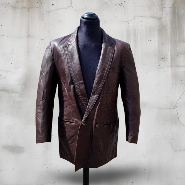 Giacca Pelle Blazer Doppiopetto Anni 90 Vintage