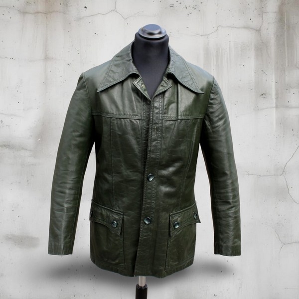 Giacca Pelle Verde Vintage Anni 70 Taglia M