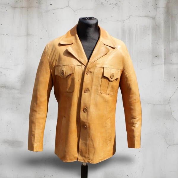 Giacca Pelle Anni 70 color whisky vintage taglia L