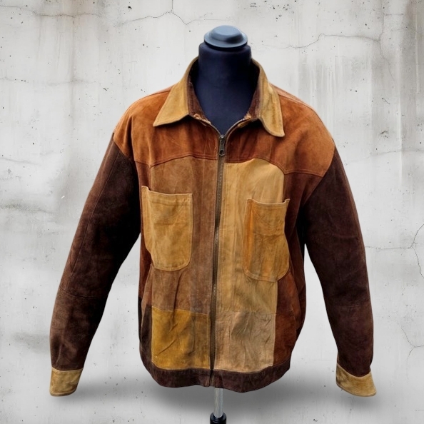 Giacca pelle scamosciata vintage 90s multicolor ta