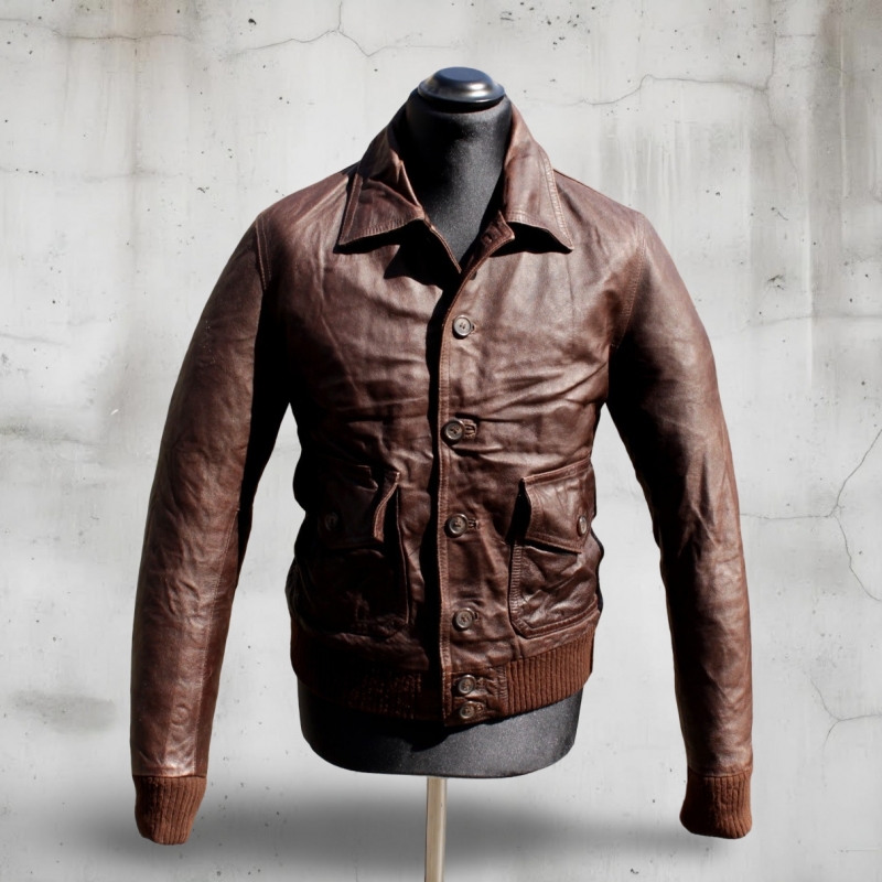 Giacca pelle bomber vintage marrone taglia M uomo