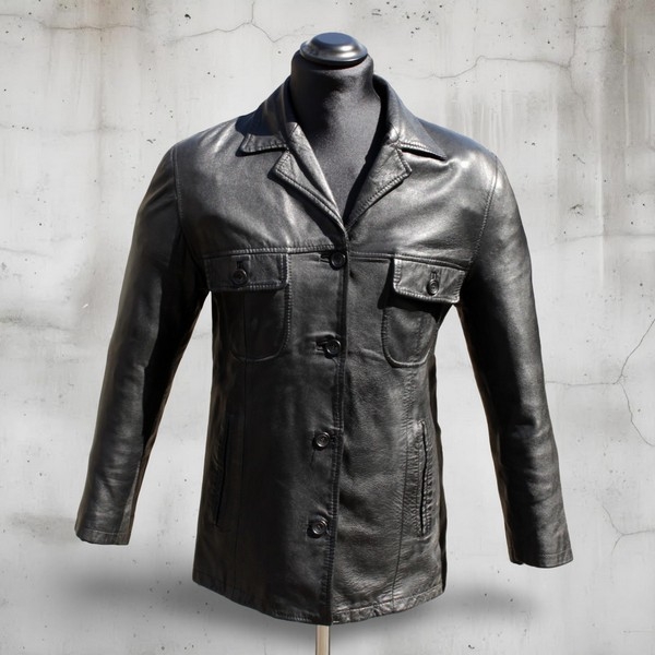 Giacca Pelle Vintage Uomo Donna Unisex taglia 46 