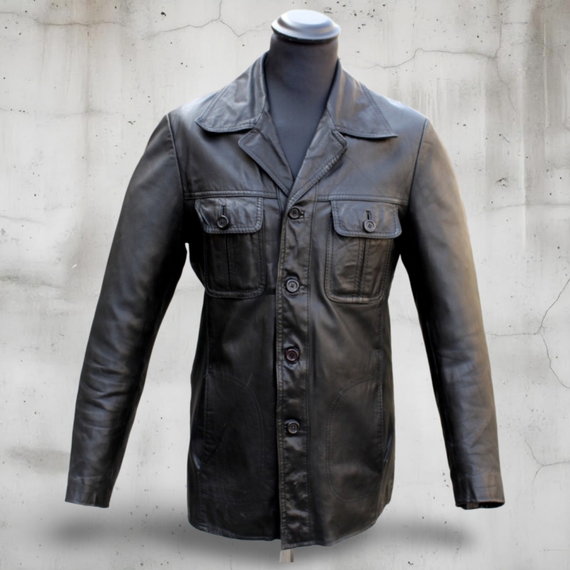 Giacca Pelle Anni 70 Vintage Modello Camicia Tagli