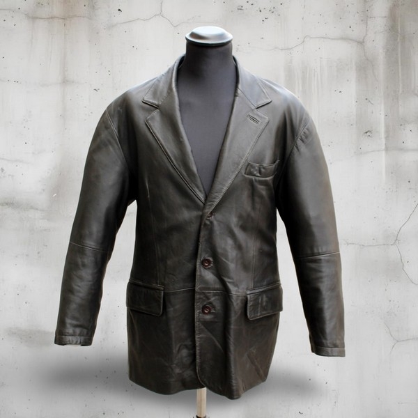 Giacca Pelle Blazer vintage nero taglia XL 