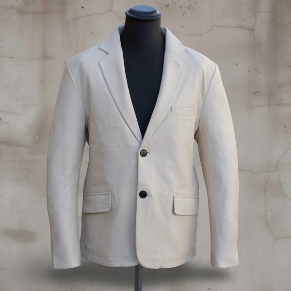 Giacca Pelle Bianco Panna Blazer Guendj Modello An