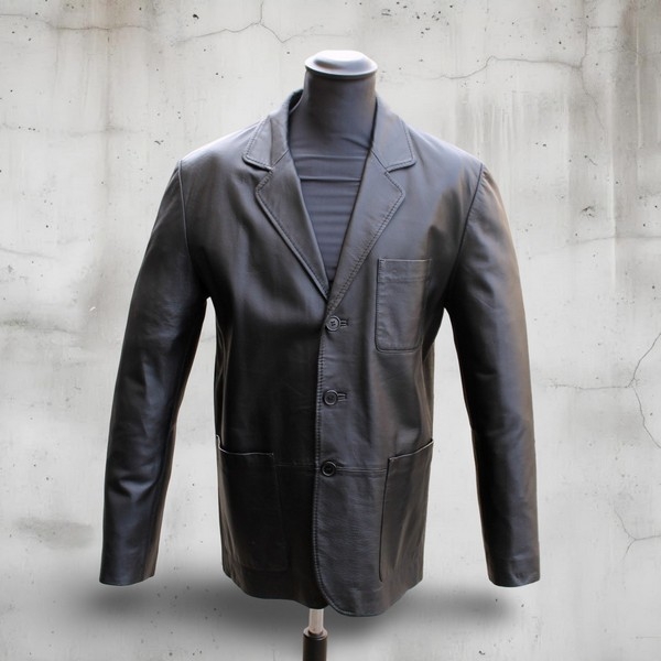 Giacca Pelle Blazer Vintage Uomo Taglia L