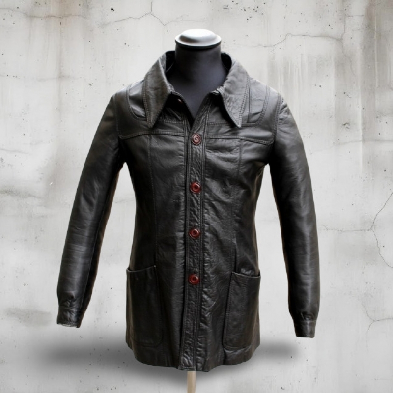 Giacca Pelle Vintage Nera anni 70 Originale Taglia